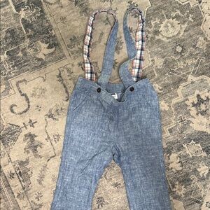 Janie and Jack Blue Overalls with Plaid Straps size 12-18mo